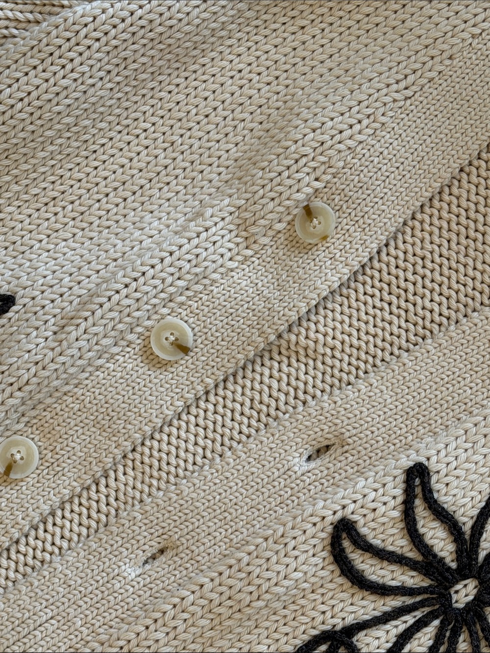 A.P.C. Cream Knit Cardigan with Black Floral Appliqué - Picture 9 of 16